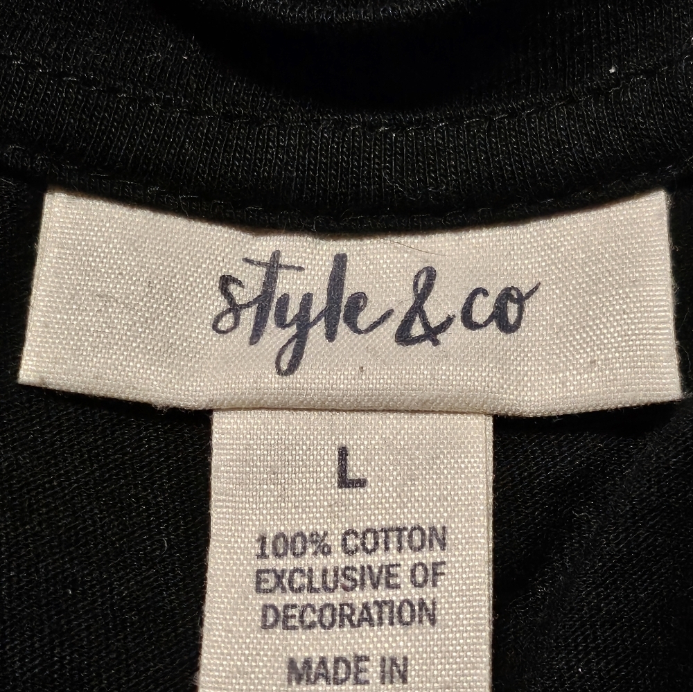 Style & Co Floral Embroidered Tee Black Size L - Picture 9 of 11